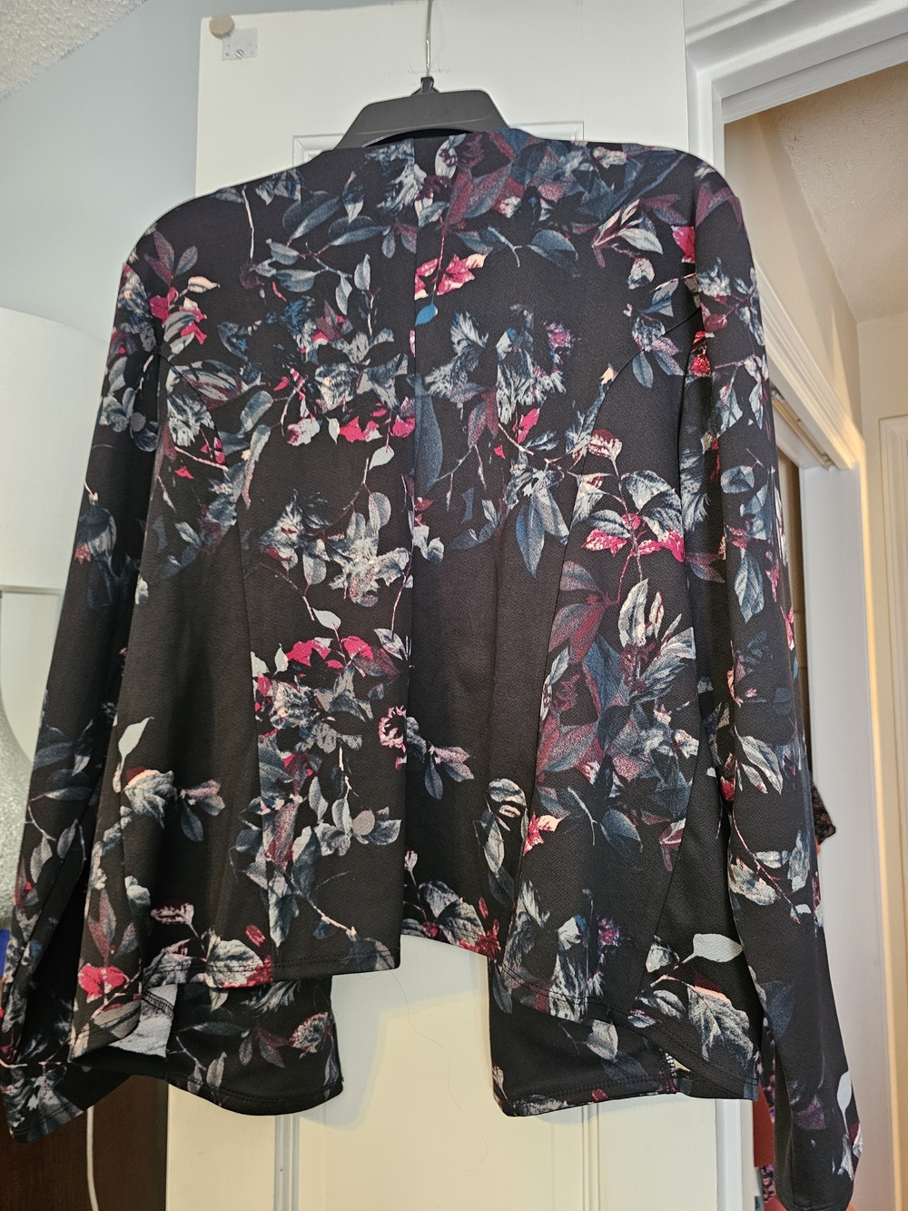 4/$25 Maurices Black Floral Open Blazer with Pink and Blue Accents - Picture 3 of 3